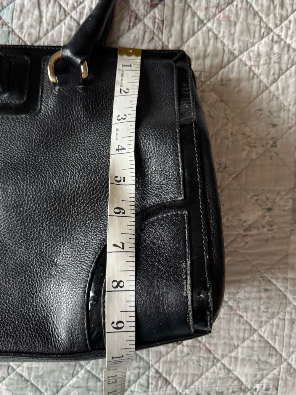Furla Black Leather Tote Bag Gold Hardware Structured Satchel Purse - Picture 10 of 15